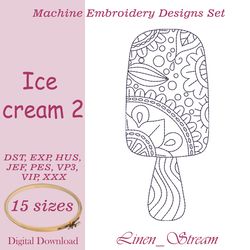 Ice cream 2 One machine embroidery motif in 8 embroidery formats for in 15 sizes.