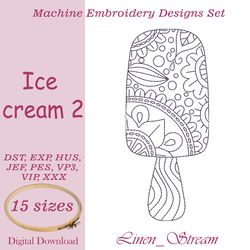ice cream 2 one machine embroidery motif in 8 embroidery formats for in 15 sizes.