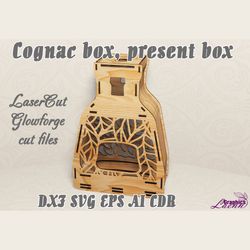 Cognac box, present box vector model for laser cut vector plan, 3 mm, DXF CDR ai eps svg vector files, glowforge