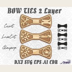 bow ties cars 2 layers set laser cut vector, cnc plan, glowforge, cricut, any thickness,dxf cdr svg ai eps vector files