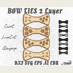 Bow ties Cats 2 layers set laser cut vector, cnc plan, glowforge, cricut, any thickness,DXF CDR SVG ai eps vector files