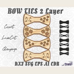 bow ties cats 2 layers set laser cut vector, cnc plan, glowforge, cricut, any thickness,dxf cdr svg ai eps vector files