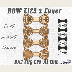 Bow ties different styles 2 layers set laser cut vector, cnc plan, glowforge, cricut, any thickness,DXF CDR SVG ai eps