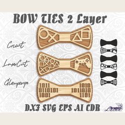 Bow ties Game 2 layers set laser cut vector, cnc plan, glowforge, cricut, any thickness,DXF CDR SVG ai eps vector files