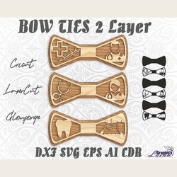 Bow ties medicine 3 styles 2 layers set laser cut vector,cnc plan, glowforge, cricut, any thickness,DXF CDR SVG ai eps