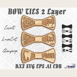 bow ties medicine 3 styles 2 layers set laser cut vector,cnc plan, glowforge, cricut, any thickness,dxf cdr svg ai eps
