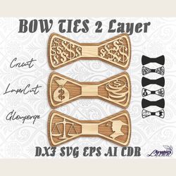 Bow ties money 3 styles 2 layers set laser cut vector, cnc plan, glowforge, cricut, any thickness,DXF CDR SVG ai eps
