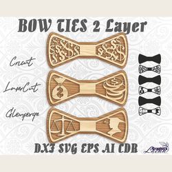 bow ties money 3 styles 2 layers set laser cut vector, cnc plan, glowforge, cricut, any thickness,dxf cdr svg ai eps