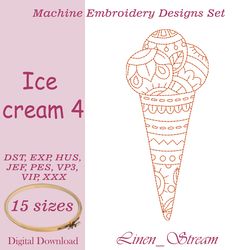 Ice cream 4 One machine embroidery motif in 8 embroidery formats for in 15 sizes.