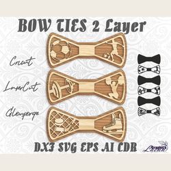 Bow ties sport 3 styles 2 layers set laser cut vector, cnc plan, glowforge, cricut, any thickness,DXF CDR SVG ai eps