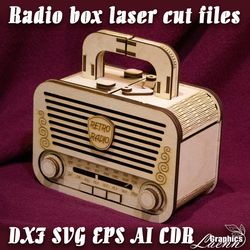 Retro radio gift box vector model for laser cut cnc plan, 3 mm, DXF CDR ai svg eps vector files for laser cut