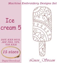 Ice cream 5 One machine embroidery motif in 8 embroidery formats for in 15 sizes.
