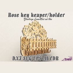 Rose Keyholder keykeeper, vector files for laser cut,cnc plan, for 3 mm,glowforge,cricut DXF CDR ai eps svg
