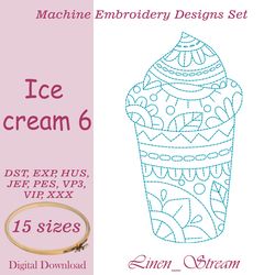Ice cream 6 One machine embroidery motif in 8 embroidery formats for in 15 sizes.