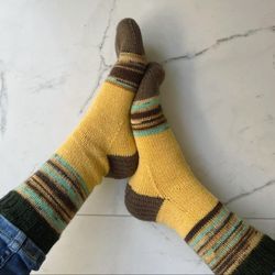 Womens yellow hand-knitted socks