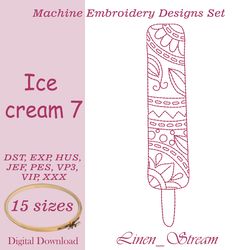 Ice cream 7 One machine embroidery motif in 8 embroidery formats for in 15 sizes.