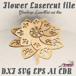 Flower 3 vector model for laser cut cnc, 3 mm, DXF CDR ai eps svg vector files for laser cut