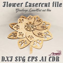 flower 3 vector model for laser cut cnc, 3 mm, dxf cdr ai eps svg vector files for laser cut