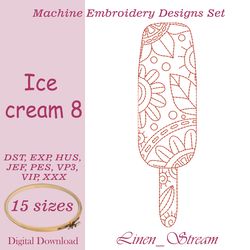 Ice cream 8 One machine embroidery motif in 8 embroidery formats for in 15 sizes.