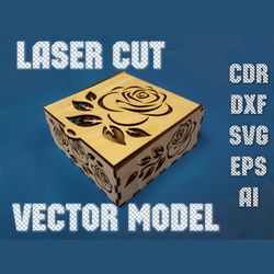 Square rose box vector model for laser cut cnc, 3 mm, DXF CDR ai eps svg vector files for laser cut