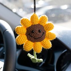 Sunflower car hanging, car accessories for women, rear view mirror boho charm, cute car pendant, jeep car mirror hanger