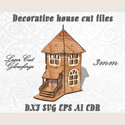 Decorative fantasy house two vector models for laser cut cnc plan, 3 mm, DXF CDR ai svg eps vector files for laser cut,