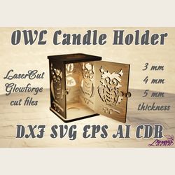 Small owl candle holder laser cut vector model cnc plan, 3, 4, 5 mm, DXF CDR ai svg eps vector files for laser cut