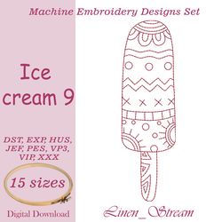 Ice cream 9 One machine embroidery motif in 8 embroidery formats for in 15 sizes.