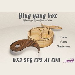 Ying yang box vector model for laser cut cnc plan, for 3, 4 mm thicknesses, DXF CDR ai eps svg vector files
