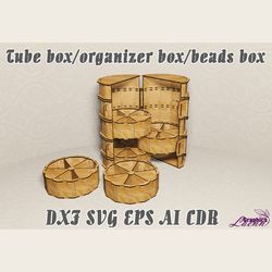Tube box/organizer box/beads box vector model for laser cut vector plan, for thickness 3 mm, DXF CDR ai eps svg cut file