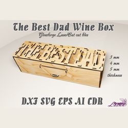 The Best Dad Wine box, present box vector model for laser cut glowforge vector plan, 3, 4, 5 mm thicknesses, DXF CDR ai