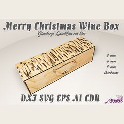 merry christmas wine box, present box vector model for laser cut glowforge vector plan, 3, 4, 5 mm thicknesses, dxf cdr