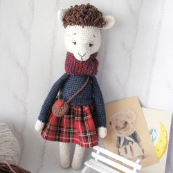 Lama girl doll, Stuffed animal toy, Soft toy with clothes, Gift for toddlers girl, Nursery decoration