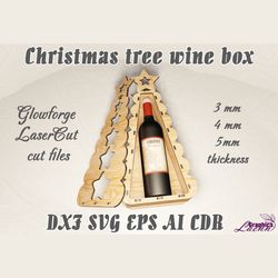 Chritmas tree wine box glowforge laser cut cnc plan,3,4 and 5 mm thicknesses,DXF CDR ai svg dxf, digital download