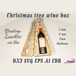 chritmas tree wine box glowforge laser cut cnc plan,3,4 and 5 mm thicknesses,dxf cdr ai svg dxf, digital download