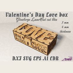 Valentines's Day Love Box glowforge laser cut cnc plan,3 and 4 mm thicknesses,DXF CDR ai svg dxf, digital download