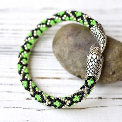 Beaded snake bracelet, Bumslang bracelet, Neon green bracelet for girl
