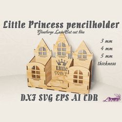 Little Princess pencilholder with phone stand vector model for laser cut cnc plan, glowforge, for 3, 4, 5 mm thicknesses
