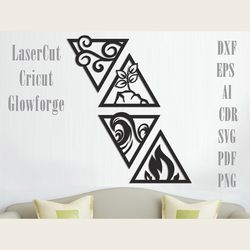 4 elements wall decoration laser cut glowforge cricut vector model for laser cut cnc plan, any thickness, DXF CDR ai svg
