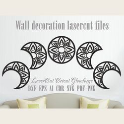 5 Moon wall decoration laser cut glowforge cricut vector model for laser cut cnc plan, any thickness, DXF CDR ai svg eps