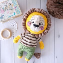 Lion stuffed doll, Kids gift for toddlers boy or girl, Safari animal, Toy for sleeping, Cute animal doll, Jungle Nursery