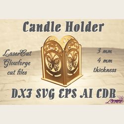 Candle holder laser cut vector model cnc plan, for 3 and 4 mm thicknesses, DXF CDR ai svg eps vector files for laser cut