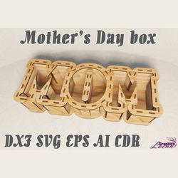 Mom box/flowerpot vector model for laser cut cnc plan, 3 mm, glowforge, DXF CDR ai eps svg vector files for laser cut
