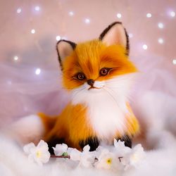 Handmade fox sculpture, forest animal toy, collectible fox toy, realistic fox toy