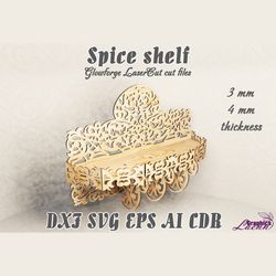 Spice shelf vector model for laser cut cnc plan, 3,4 mm, DXF CDR ai eps svg files, glowforge, lightburn,instant download