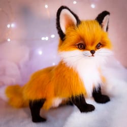 handmade fox sculpture, forest animal toy, collectible fox toy, realistic fox toy