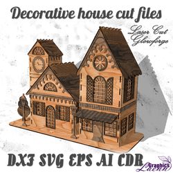 Decorative house laser cut files cnc plan, for 3 mm thicknesses, DXF CDR ai eps svg