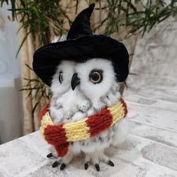 Handmade Owl Hedwig, collection bird, interior sculpture, handmade bird