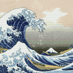 pdf counted vintage cross stitch pattern | big wave in kanagawa | katsushika hokusai 1831 | 5 sizes