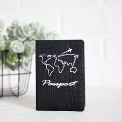 Black passport holder, passport cover, passport wallet, Travel Gift